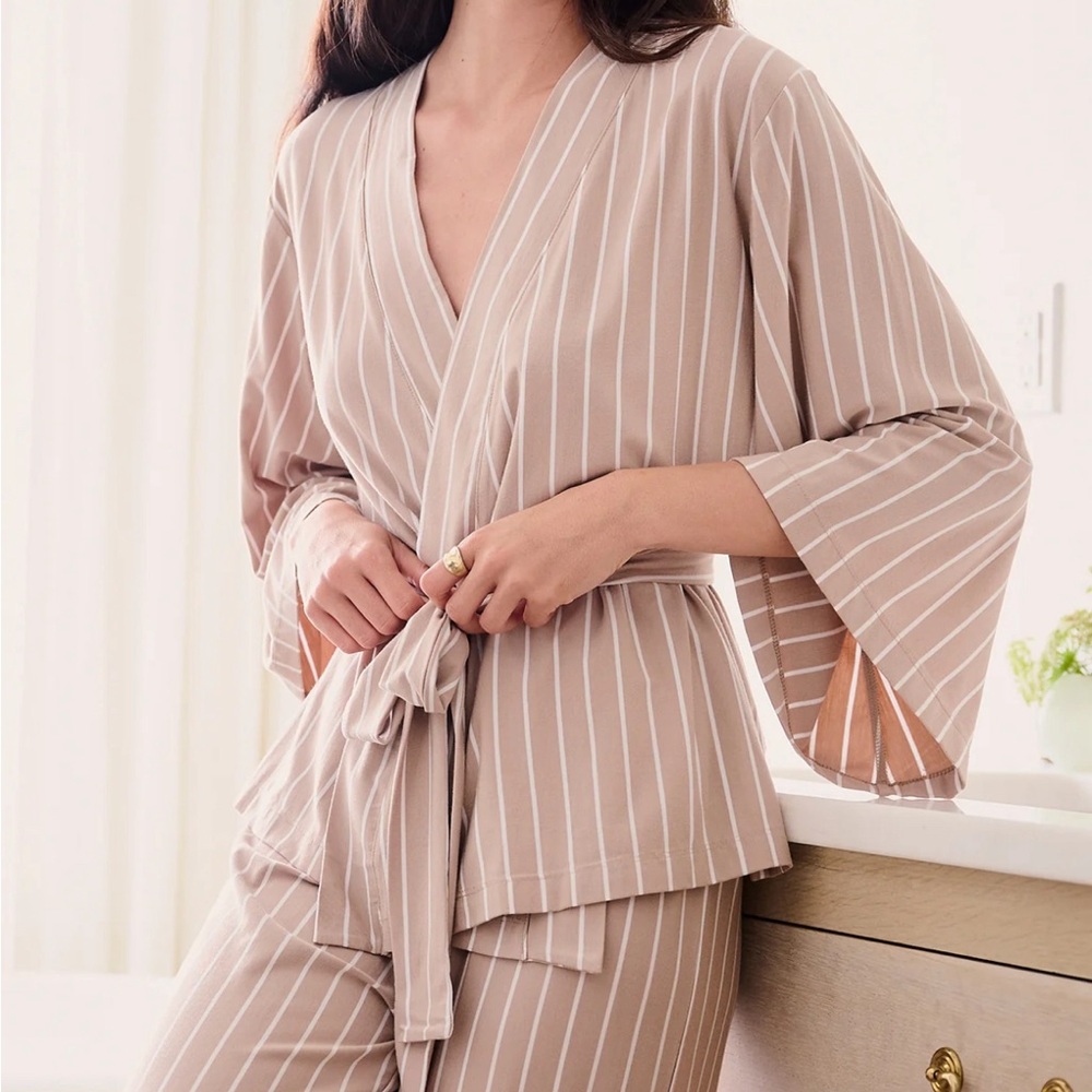 Lake DreamModal Kimono pajama set in Driftwood Stripe
